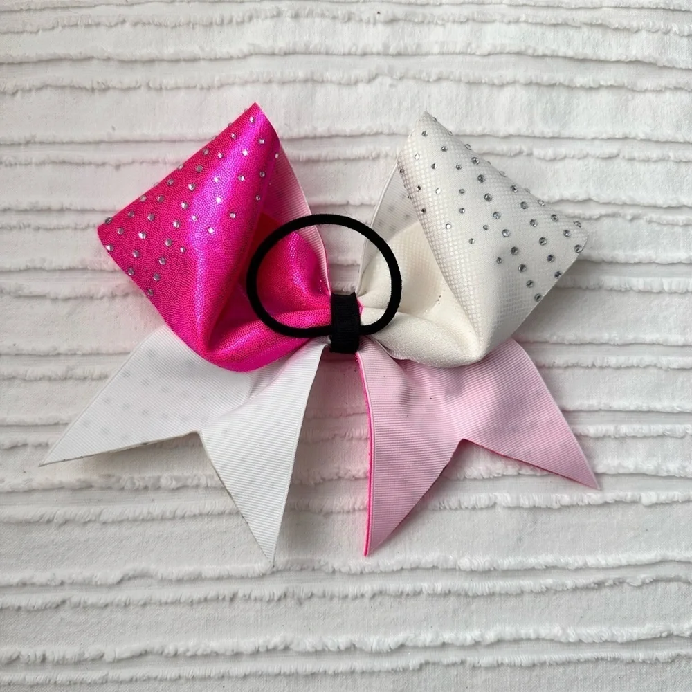 Pink and White Rhinestone Hair Bow